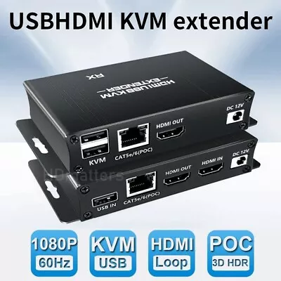 60M HDMI USB KVM Extender Splitter Over Ethernet Cat5e/6 Video Audio Extension  • $61.58