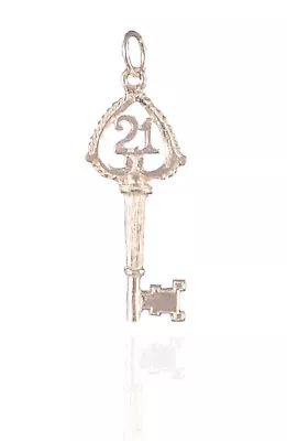 925 Sterling Silver 21st Birthday Key Charm Pendant. • £14.99