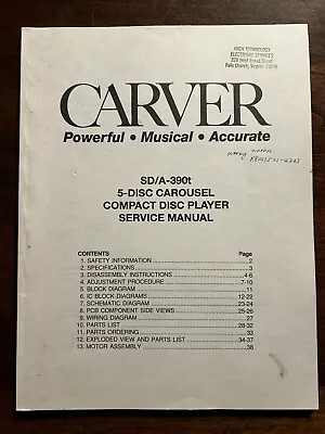 Carver SD/A-390t Carousel Compact Disc CD Changer Service Manual Original OEM • $29.99