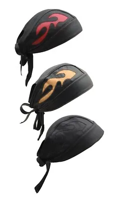 Genuine Leather Motorbike Bandana Cap Biker's Skull Wrap  Bandana Motorcycle Cap • £7.99