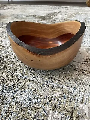 Hand Carved Large Maple Walnut Cherry Wooden Salad Bowl MCM Abstract • $43.01