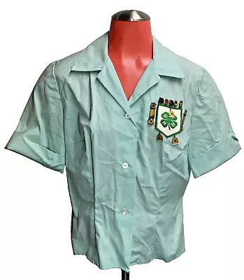 Vintage 4H Club Member Ladies Stripped Green Uniform Top Medals Clover Patch M • $50