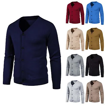 Mens Casual Button Down Solid V Neck Slim Fit Warm Sweater Cardigan Short Coat • $27.91