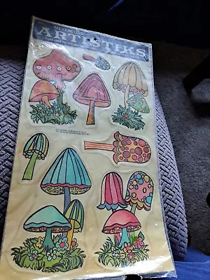 Vintage Meyercord ARTISTIKS Vinyl Stick Ons 70s  Mushrooms Psychedelic. NOS • $18