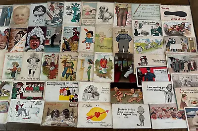 Big~LOT OF 65 Old~COMIC  Funny~HUMOR Vintage 1900s~POSTCARDS-All In Sleeves-h282 • $45.95
