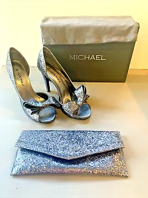 MICHAEL SHANNON GLITTER HEELS STILETTO PUMPS SHOES Size 8.5 M & Purse - NIB • $69.99