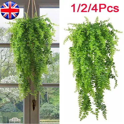 4 Artificial Hanging Plants Fake Fern Trailing Foliage Plastic Flower Leaf Decor • £2.89