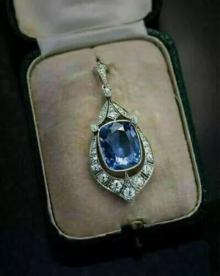 Art Deco Vintage Style 10Ct Blue Lab Created Sapphire 925 Silver Wedding Pendant • $68.25