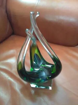 Murano Art Glass Hand Blown Green Abstract Sculpture 10 1/2” Mid-century RARE • $75