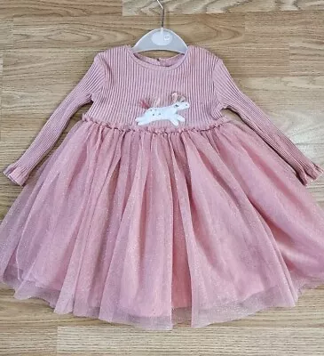 Baby Girls NEXT Dress 12-18 Months Party Sparkling Layers Unicorn Pink Spring • £6