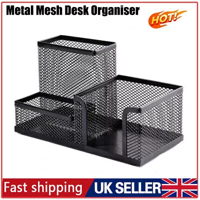 Metal Mesh Desk Organiser Stationery Pen Pencil Holder Tidy Storage For Office • £6.45