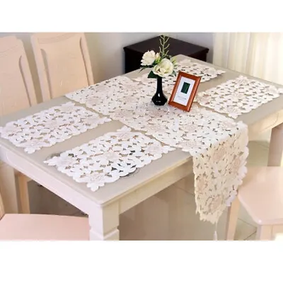 White Embroidered Lace Tablecloth Floral Table Runner Doily Wedding Party Satin • £4.79