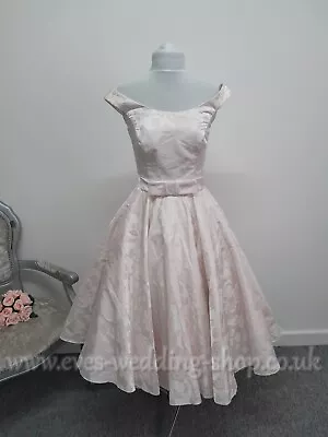 Lou Lou Nora Vintage Inspired Brocade Pink Tea Length Wedding Dress UK Small 12 • £449.10