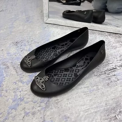 Vivienne Westwood Anglomania Melissa Black Jelly Ballet Flats Women's Size 37 • $39.99