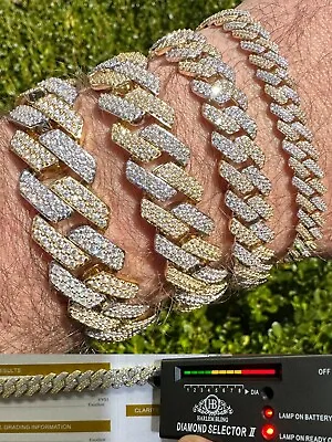 MOISSANITE Real Solid Miami Cuban Link Prong Bracelet 14k Gold Plated 925 Silver • $161.06