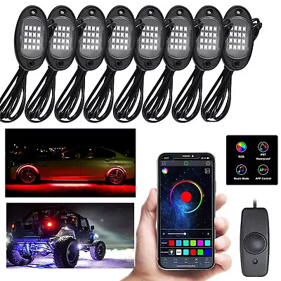 8PCs RGB LED Rock Lights Underbody Wireless APP Music Chasing Offroad ATV 12V • $10.54