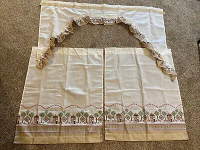 3 Piece Vintage Primitive Country Kitchen Cafe Curtains Saltbox House Swag Tiers • $16.99