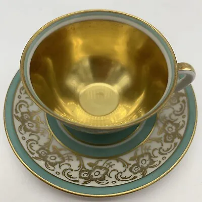 Gold Interior Blue Demitasse Coffee Cup Saucer Small Tea Cup VEBR Germany VTG • $29.95