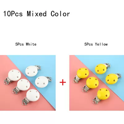 10Pcs Safety Wood Baby Pacifier Clips Infant Soother Clasp Holder White & Yellow • $7.99