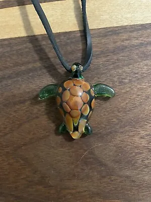 Hand Made Glass Sea Turtle Pendant Necklace • $50