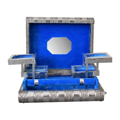 £19.99 • Buy Indian Silver Embossed Jewellery Box/Storage With Electric Blue Interior Velvet
