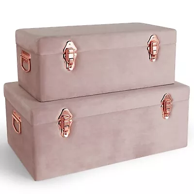 Beautify Storage Trunks Set Of 2 Chests Velvet Pink Rose Gold Case Box Organiser • £84.99