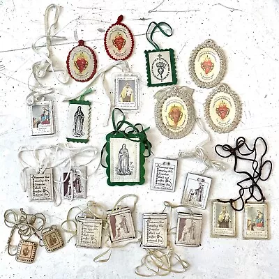 Vintage Lot Of 16 Religious Paper Scapulars Prayer Mary Christian Catholic • $21