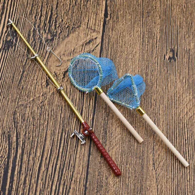 3x Dolls House 1:12TH Scale Miniature Cute Fishing Rod Fishing Net Accessories • $8.41