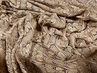 Crochet Lace Dress Fabric Per Metre - Squiggle Design - Biscuit • £4.99