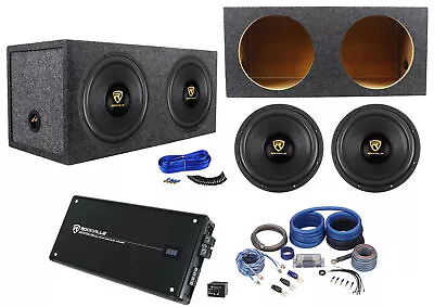 (2) Rockville W12K9D4 12  8000w Subwoofers+Sealed Sub Box+Mono Amplifier+Amp Kit • $679.85