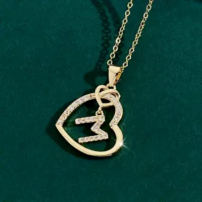 1Ct Round Real Moissanite Heart Initial M Letter Pendant 14k Yellow Gold Plated • $139.99