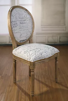 Dining Chair Linen French Script Provincial Oak Bedroom Furniture • $399