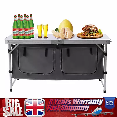 Folding Camping Table Kitchen Unit Storage Outdoor Picnic Cook Station W/Storage • £47