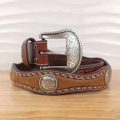 Nocona Mens Concho Belt Size 40 Brown Tooled Leather Western Cowboy N2429808 • $39.87