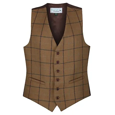 MENS 100% WOOL Highland TWEED Check Waistcoat Quality Herringbone Vest • £39.95