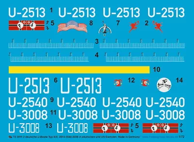 Peddinghaus-Decals 1:72 3911 3 German U Boat Type Xxi 2513-2540-3008 IN Deutsc • £26.95