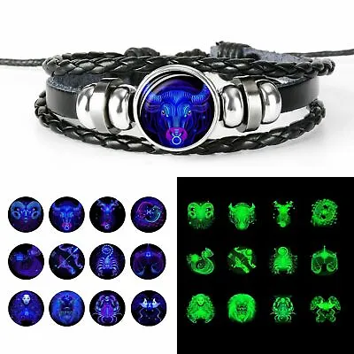 Quality Leather Luminous Bracelet 12 Constellation Zodiac Sign Braided Jewelry • £2.48