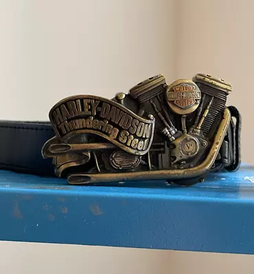 1991 Vintage HARLEY DAVIDSON Belt Leather Buckle Solid Brass Baron USA Moto Logo • $65