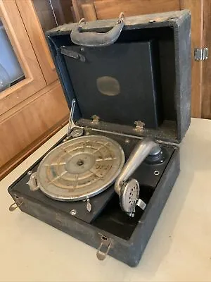 Vintage Antique Silvertone Portable Suitcase Wind Up Phonograph Record Player • $95