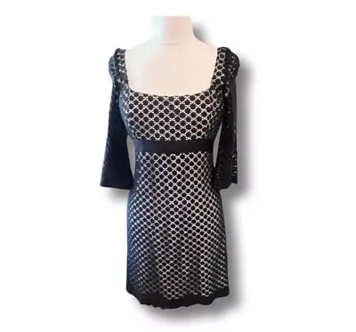 Milly New York  Dress  Women 6  Nude Black Crochet Lace Overlay Dress 3/4 Sleeve • $39.99