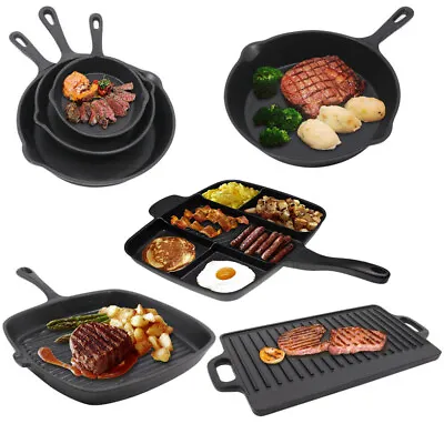£14.99 • Buy Non-Stick Cast Iron Reversible Griddle Plate Grill Pan Indoor BBQ Hob Cooking