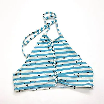 £4.96 • Buy Aerie AEO Stars Striped Lace Up Swim Bikini Top S Blue White High Neck Unpadded