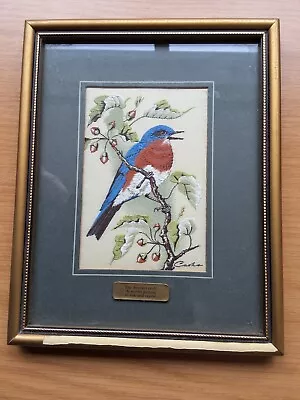 EASTERN BLUEBIRD Woven Silk Picture J & J Cash Collectors Range Birds  VTG • £8.59