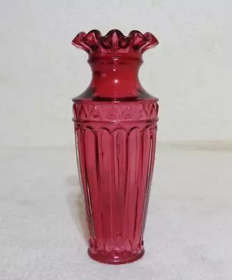 Fenton Cranberry Glass Vase Arched Column Ruffled Top Vintage 7 3/8  Tall • $12.98