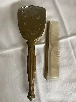 Vintage Gold Tone Floral Design Brush (Removable) And Comb Vanity Set • $14.95