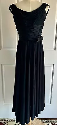 Vintage 1950's Frank Jelleff Black Formal Party Dress Ruched Bodice Full Skirt S • $60