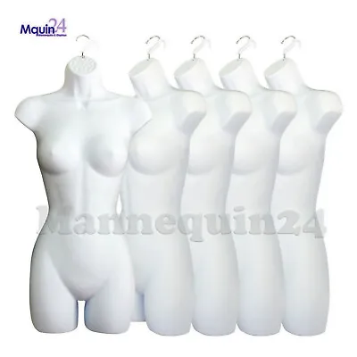 5 White Mannequin Female Torsos - Lot Of 5 Plastic Hanging Dress Forms  • $98.85