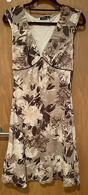 Mexx Cream Brown Leaves Flattering Dress XS • £7