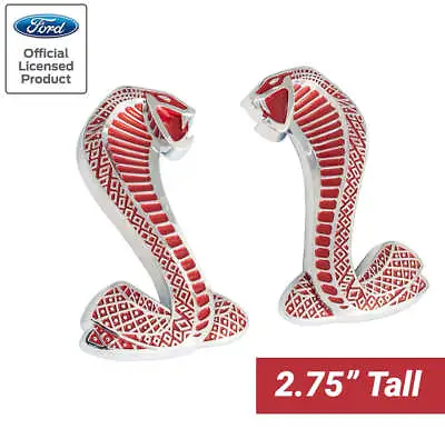 1979-2004 Ford Mustang Cobra Snake RED & Chrome Fender Emblems 2 3/4  Pair • $22.32