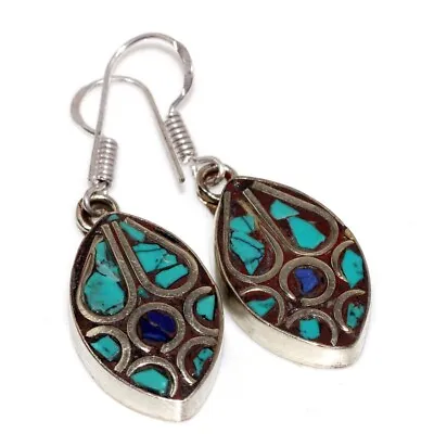 12gms Chunky Tibetan Turquoise Lapis Lazuli Nepali Tribal Earrings 1.6  GW • $3.99